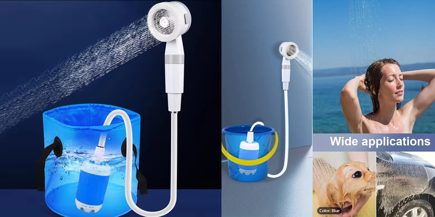 Portable outdoor shower, portable electric shower, camping shower pump, hiking shower, Electric shower outdoor,