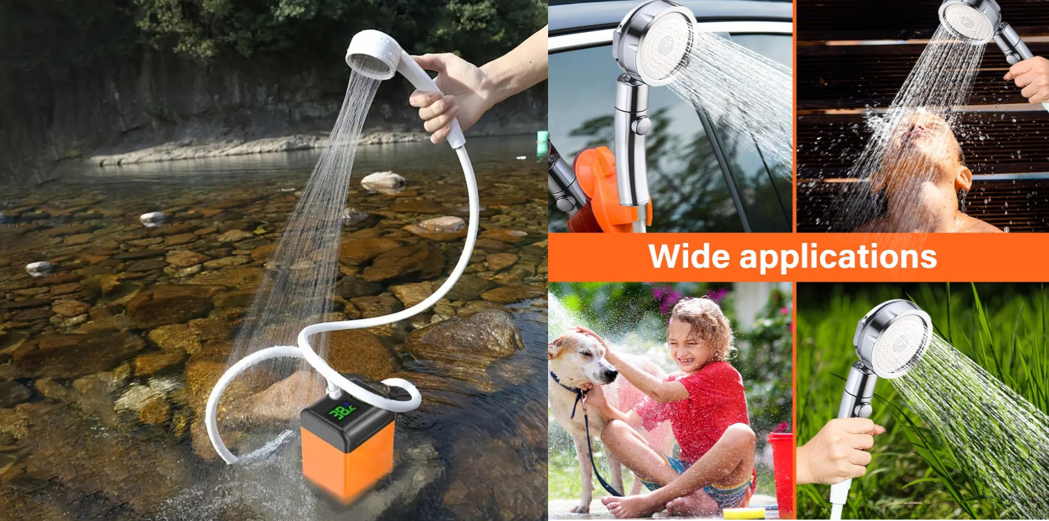 Camping Shower Kit, Outdoor Electric Shower Rechargeable Pump with Intelligent Digital Display 
